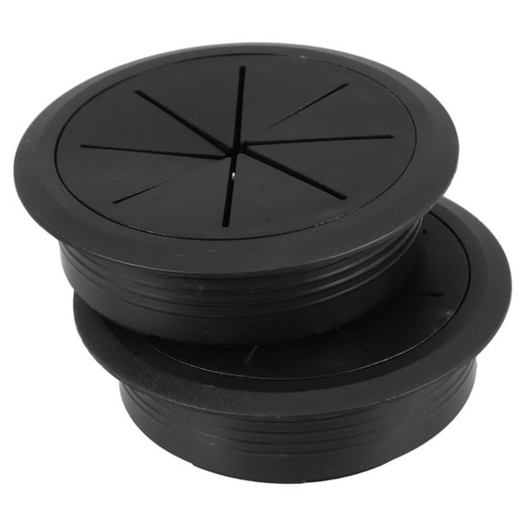 TABLZONE 2-Pack Black Round Plastic Desk Grommets for Cable Management and Home Office Desk Organization