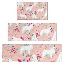 Great Pyrenees Dog and Pioneer Flower Kitchen Rugs Sets Of 3,Kitchen Runner Rugs Non Skid Washable,Decorative Kitchen Floor Mats for Kitchen,Sink,Laundry,17"x30" 17"x47" 17"x59"