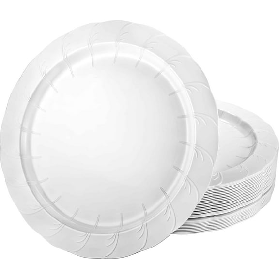 10.25 Inch White Pearl Round Dinner Plate – Elegant Disposable Plastic Dinner Plate for Weddings, Parties, Catering, and Buffets Durable & Reusable Tableware Food-Safe BPA-Free Design (180)