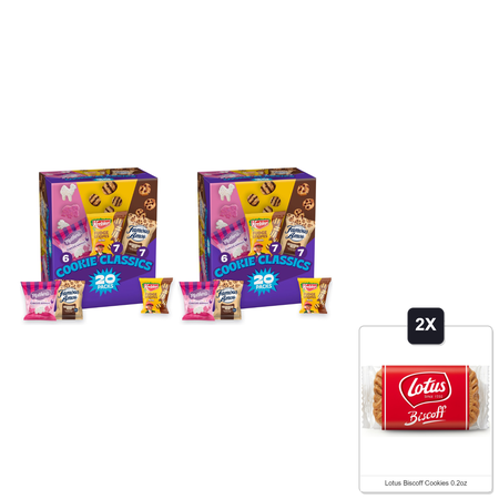 Assorted Cookie Classics Variety Pack - Mother’S Circus, Keebler Fudge Stripes & Famous Amos, 20 Pouch Box, 20 Oz (Pack Of 2) & 2x Lotus Biscoff Cookies 0.2oz