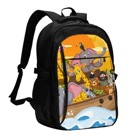Vsdgher Animals on Noah's Ark1 Print Travel Laptop Backpack, Laptops Backpack with USB Charging Port, Water Resistant Computer Bag Gift for Men & Women