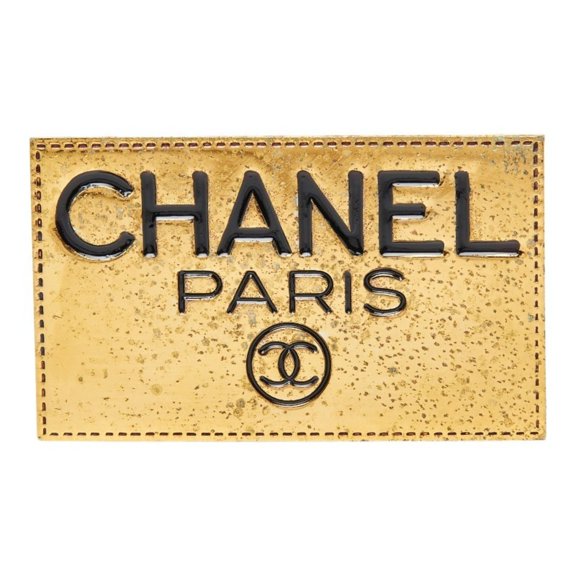 Pre-Owned Chanel Logo Plate Brooch, Gold Plated, Women's CHANEL