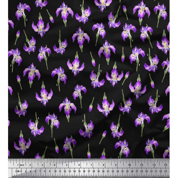Soimoi Black Satin Silk Fabric Orchid Floral Print Fabric by the Yard 42 Inch Wide