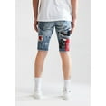 thumbnail image 4 of Embellish NYC Men's Wilder Rip & Repair Patchwork Distressed Skinny Denim Shorts (34, Indigo Blue), 4 of 7