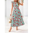 thumbnail image 3 of PRETTYGARDEN Women's Summer Floral Midi Dress Cap Sleeve V Neck Ruffle Long Flowy Boho Casual Beach Vacation Dresses, 3 of 8
