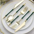 thumbnail image 2 of Efavormart 24 Pack | Gold / Hunter Emerald Glittered European Plastic Utensil Set With Roman Column Handle, Disposable Fork, Spoon And Knife Silverware, 2 of 11