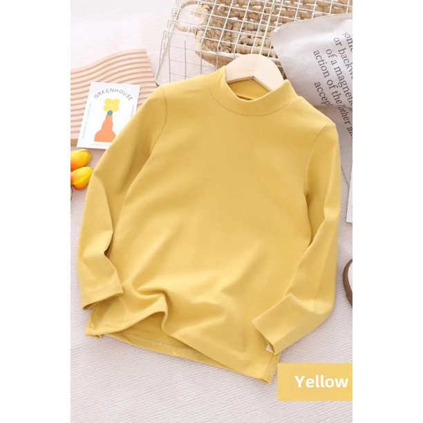 Camiseta informal de otoño/invierno para niños y niñas, Top de capa Base cálida de lana, medio Polo de Color sólido/cuello de tortuga, Top de longitud media