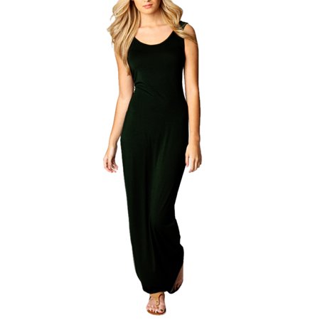 - Babula Women Sleeveless Cotton Bodycon Slim Long Maxi Pencil Dress