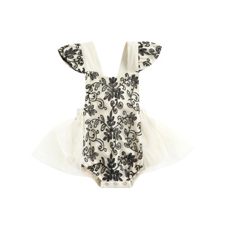 

SAYOO Baby Girl Summer Romper Floral Embroidery Design Square Neck Short Sleeves Jumpsuit with Yarn