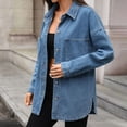 thumbnail image 6 of ClodeEU Women's Denim Collar Jacket with Pocket ,Casual Spring Summer Loose Coat Blue,Womens Plus L, 6 of 9
