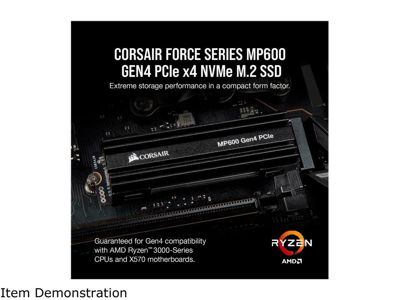 CORSAIR Force Series MP600 - SSD - 1 TB - internal - M.2 2280 - PCIe 4.0 x4 (NVMe) - 256-bit AES - integrated heatsink - for Intel Next Unit of Computing 12, 13 - image 2 of 6