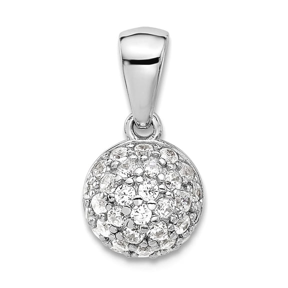 925 Sterling Silver Rhodium Plated Micro Pave Cubic Zirconia Ball Pendant Necklace 14.5x8mm Wide 7.6mm Thick Pendant for