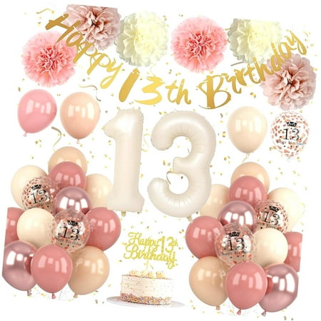 SKYSONIC 40th Birthday Decorations for Women Retro Birthday Balloons, Happy 40th Banner, Cake Topper, Pom Pom, Rose Number 40 Balloon for Her 40th Birthday Party Supplies