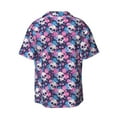 thumbnail image 4 of Balery Skull Flower Blue Men's Casual Button Down Shirt Short Sleeve Textured Summer Cuban Beach Shirts-Small, 4 of 7