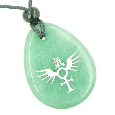 Green Rutilated Quartz Necklace - Ankh Egyptian Power of Life Freedom Spirit Wings Kanji Green Quartz Pendant Necklace