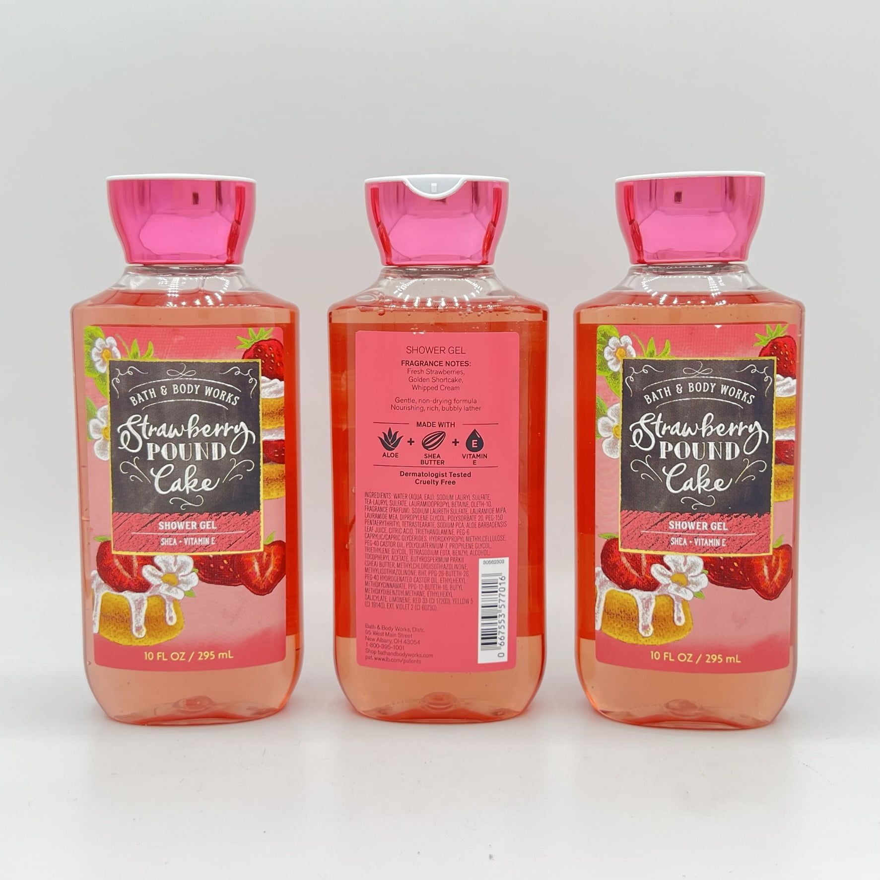 Bath and Body Works Strawberry Pound Cake Body Cream Shower Gel Whipped  Bath Foam Gift Set