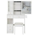 thumbnail image 4 of Makeup Vanities 29.2" Small Size Left Drawer Desktop Vanity Table + Cushioned Stool, 2 AC+2 USB Power Station, Hair dryer bracket, Extra Large Touch Control Sliding LED Mirror, Tri-color Switching, B, 4 of 17