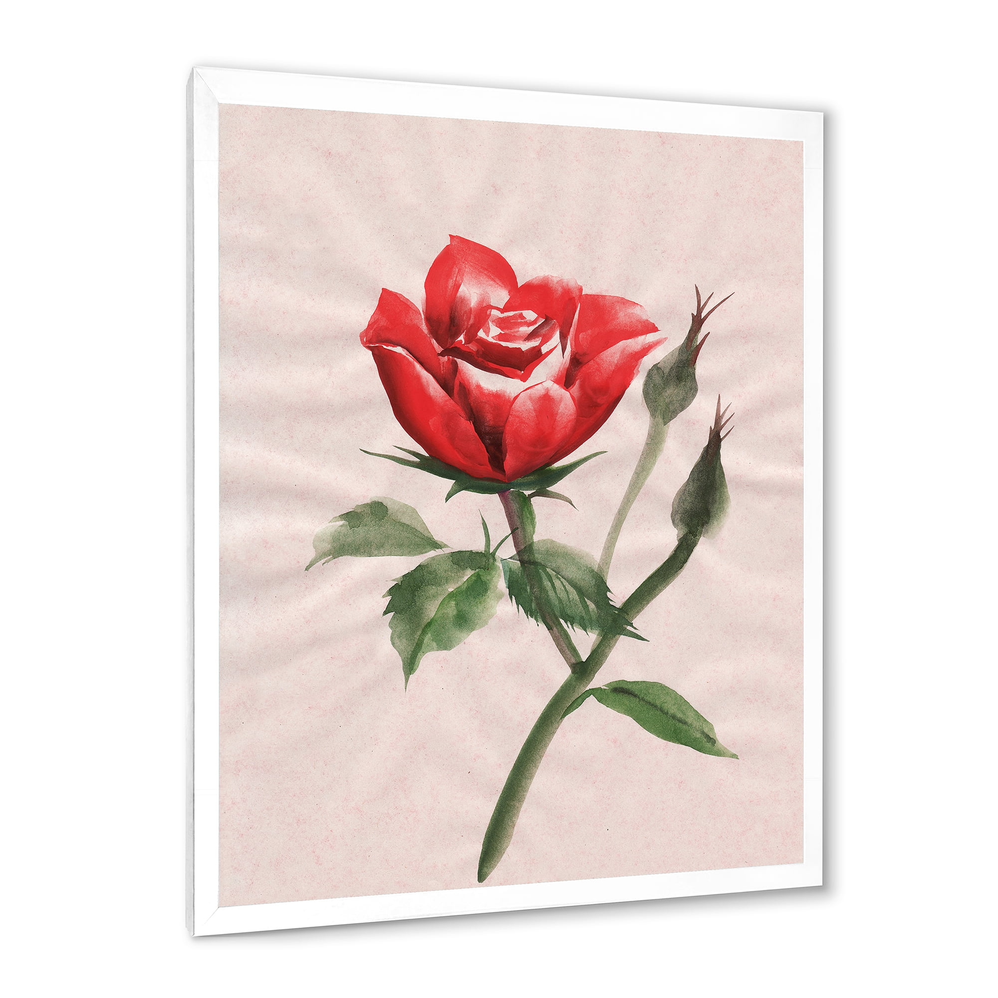 Designart 'Ancient Red Rose Flower II' Traditional Framed Art Print