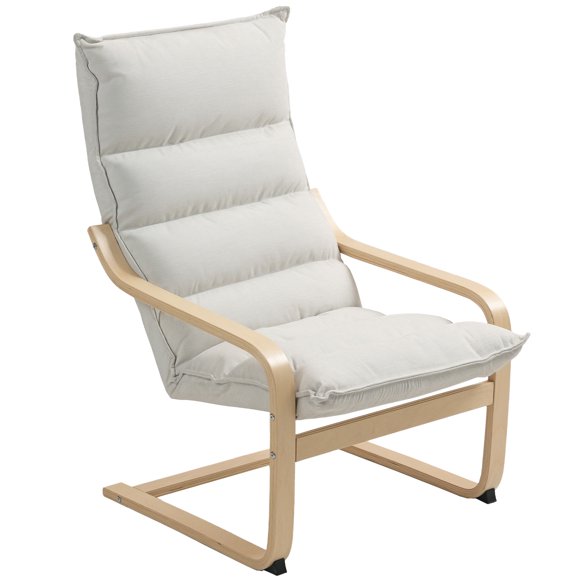 HOMCOM Fauteuil Moderne en Tissu et Bois de Bouleau, Fauteuil d'Appoint, Blanc Crème