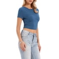 thumbnail image 4 of INSPIRAR CHIC Crop Tops para camisetas de manga corta ajustadas para mujeres, camisetas básicas de verano XS Gris Azul, 4 of 6