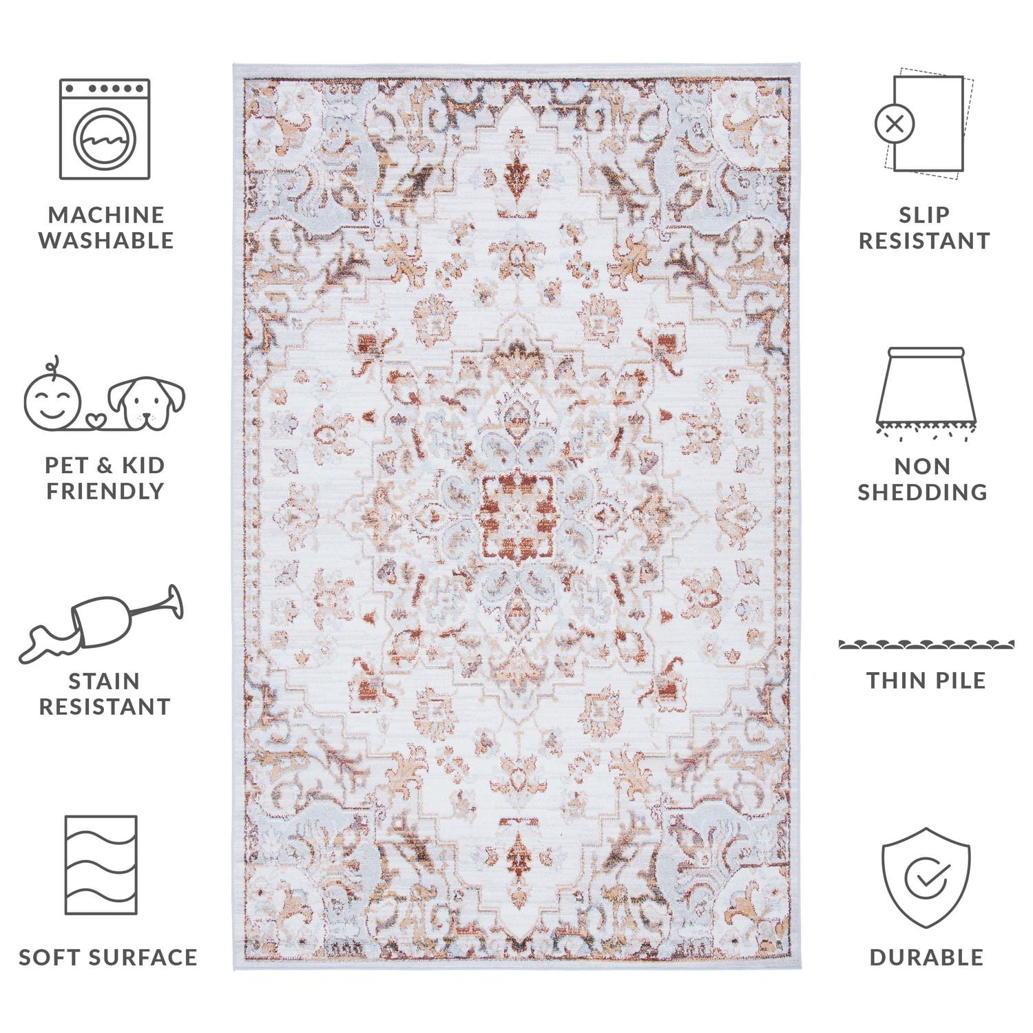 SAFAVIEH Tucson Rosario Traditional Machine Washable Area Rug