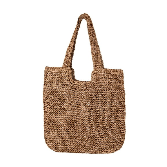 Vintage Straw Beach Tote Bag - Boho Woven Shoulder Bag for Women, Roomy Summer Handbag Purse for Beach, Work & Travel, 2025 Stylish Design