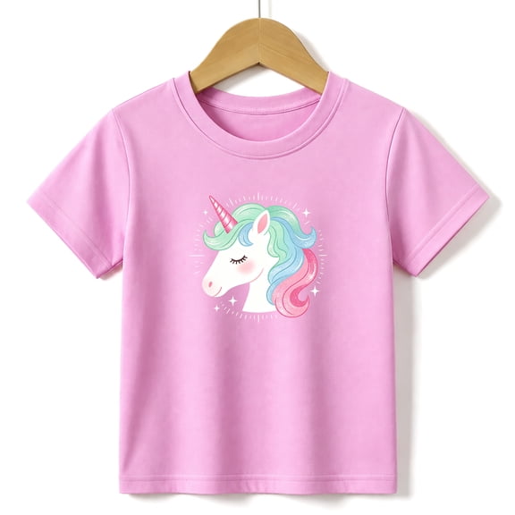 Girls Graphic Tees Unicorn Kids T Shirt Magic Fairy Cute 100% Cotton Short Sleeve Soft Tops 4-13Y Pink
