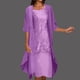 thumbnail image 2 of Conjunto de dos piezas de vestido informal bordado para mujer: vestido de cuello redondo con chaqueta de chifón tipo chal, poliéster, tallas M-XXXL, versátil para combinar en primavera/otoño, 2 of 6