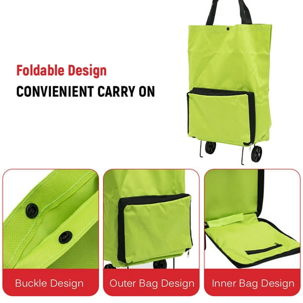 Foldable Shopping Trolley Bag with Wheels Collapsible Shopping Cart  Reusable Foldable Grocery Bags Travel Bag Green