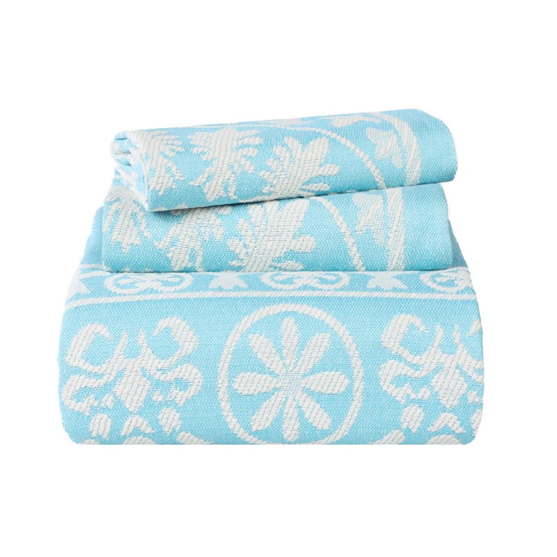 Superior Cotton Blend Woven Jacquard Vintage Medallion Bedspread Set 3-Pieces, King, Aqua