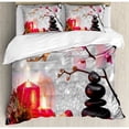 thumbnail image 3 of Spa Decor Twin Size Duvet Cover Set, Winter Christmas Theme with Pink Orchid Stone and Red Candles Image, Decorative 2 Piece Bedding Set with 1 Pillow Sham, Red Pink Black and White, by Ambesonne, 3 of 3