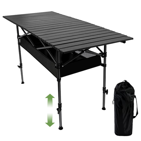 PRIJESSE 4ft Camping Table Folding Picnic Table, 47" x 21" x 31"Steel Fold Up Lightweight Table Adjustable Height with Carry Bag Indoor Outdoor for Camping, Picnic, Backyard, BBQ, Patio