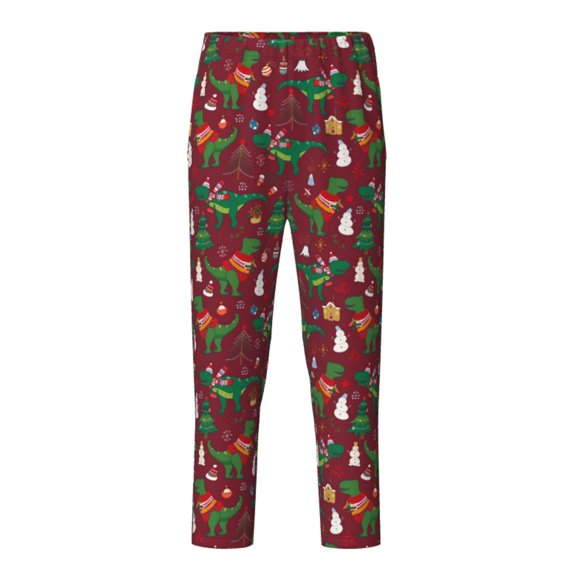 Xecao Dinosaur Christmas Print Teenagers' Pajama Pants Long Sleep Pants Soft Elastic Waist Pajama Bottoms Elastic waist with 2 Pockets 5-16 Years-XS(5-6)