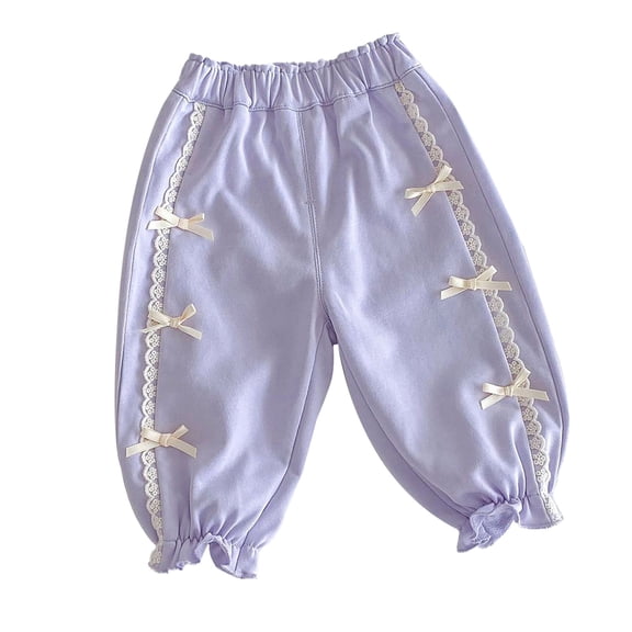 Otqutp Toddler Baby Girls Baggy Pants Ruffle Bowknot Lace Trim Wide Leg Sweatpants Summer Spring Cute Joggers Pants