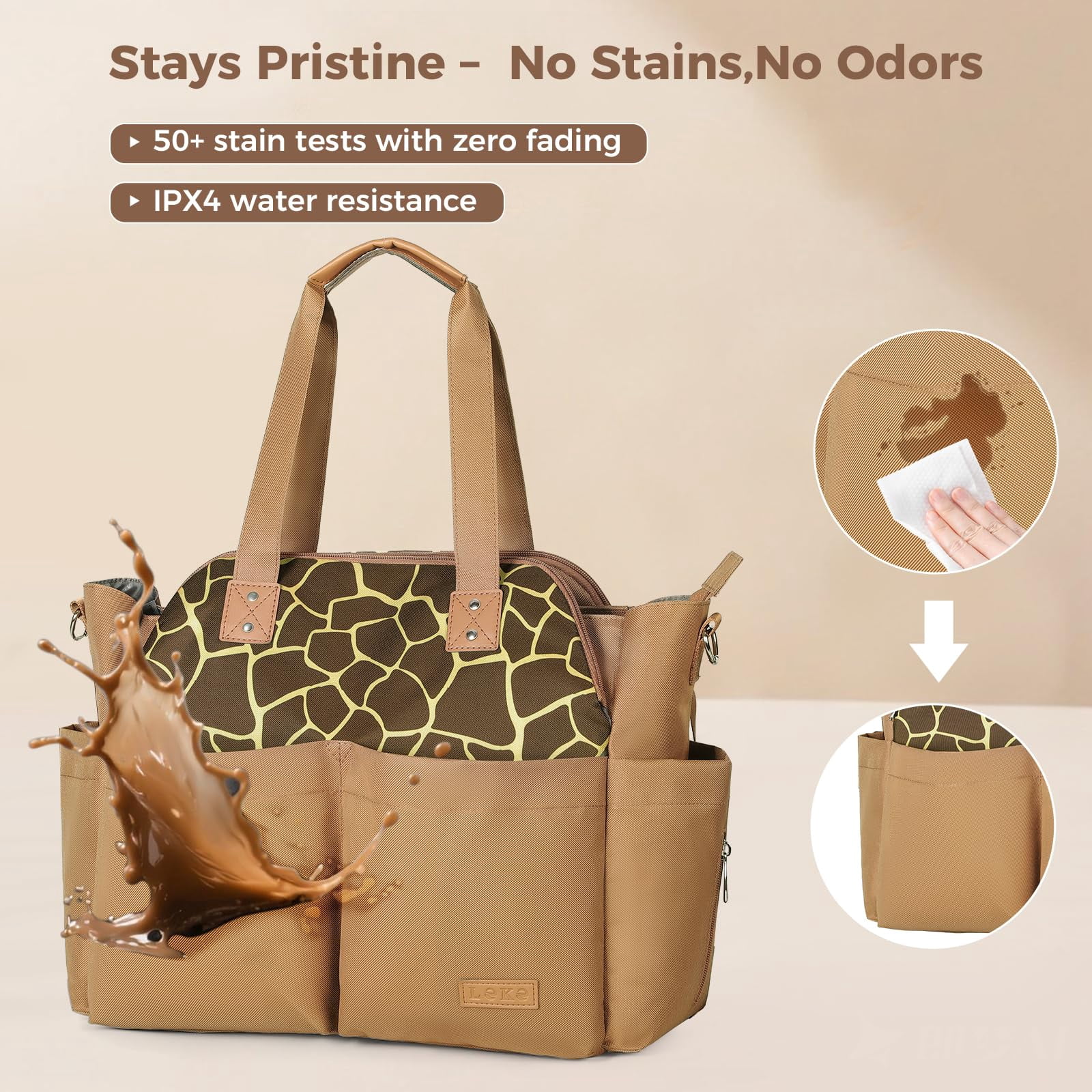 Diaper Bag Tote Large Waterproof with 17 Pockets Portable Changing Pad Crossbody for Mom Travel Hospital Baby Gift Brown