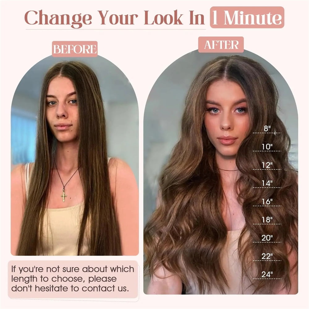 Dark Brown Clip in Extensions One-piece 5 Clips Straight Clip Human Hair Half Head Wide Standard 120g