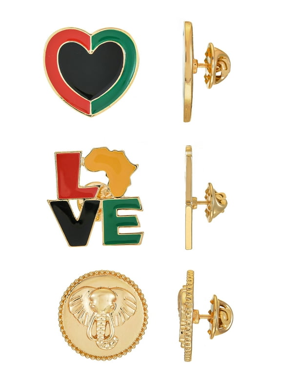 Black Heritage Gold-Tone Enamel Love Pins, 3-Pack