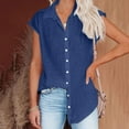 thumbnail image 6 of Diufon Women's Cotton Linen Shirts Cap Sleeve V-Neck Button Down Shirt Casual Loose Tee Blouse, 6 of 6