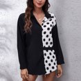 thumbnail image 4 of Camisa de mujer Blusa de manga larga Empalme Cuello en V Botón Abajo Solapa Top para oficina en casa, 4 of 7