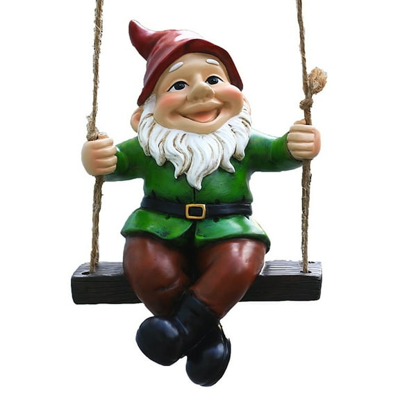 TNSAWRRYOE 8.27Inch Garden Gnome Swing Resin Statue - Outdoor Garden Decor & Christmas Gift, Weather - Resistant Whimsical Ornament