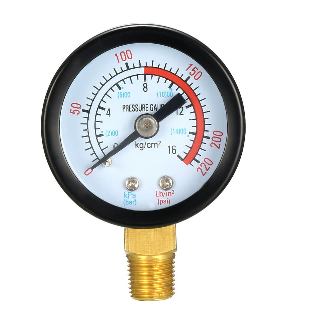Pool Filter Pressure Gauge, 0200 PSI/016BAR, 1.4" Dial Display , 1/8