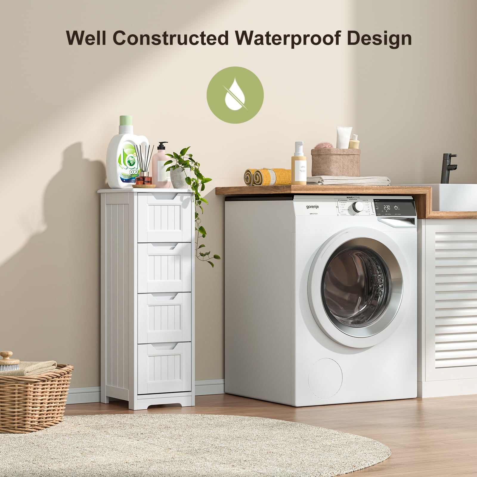 Storage Cabinet, Lofka 33" Small Bathroom Floor Cabinet with 4 Drawers, White