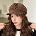 thumbnail image 5 of Kmonabie Winter Corduroy Octagonal Hat, Vintage Wood Button Newsboy Cap Painter Beret, Adjustable Soft Casual Headwear for Daily Wear, Brown, 5 of 7