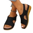 thumbnail image 4 of Black Women S Fashion Sandals Peep Toe Wedge Heel Pu Solid Color Casual Beach Shoes Black Size 6.5, 4 of 5