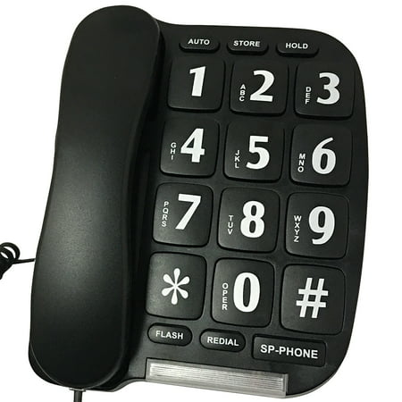 Large Button Telephone Black w/ Speakerphone And Light Up Ringer