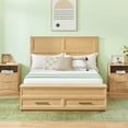 thumbnail image 6 of Mid-Century Modern Oak Wood Frame Queen Size Platform Bed, Queen Wooden Platform Bed with Storage Bench & 2 Drawers, 6 of 6