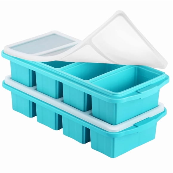 Rooflare Plateau de Congélation en Silicone avec Couvercle, Idéal pour Congeler Soupes, Sauces, Bouillons et Restes, Plateau en Silicone, Bleu, Ensemble de 2 Pcs