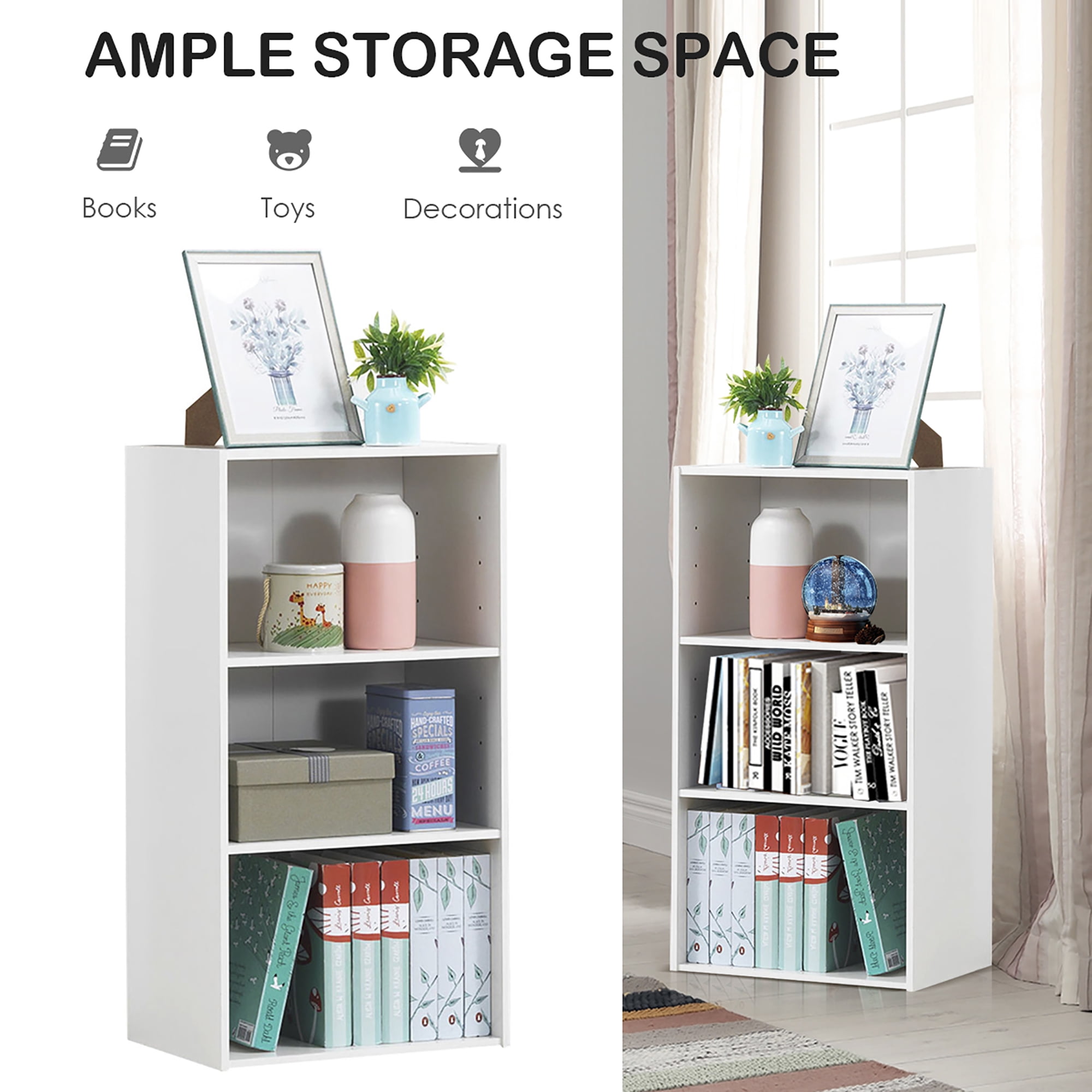 Gymax 2 PCS 3 Tier Open Shelf Bookcase Multi-functional Storage Display Cabinet White