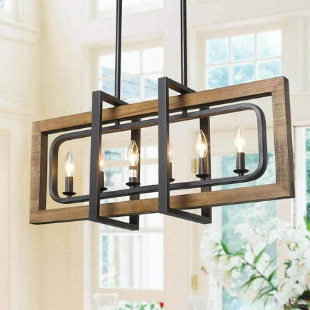 

LNC Modern Farmhouse 6-Light Wood Chandelier Linear Island Light for Dining Room Brown W31.5 x E8.7 x H13.8 Painted 25 to 36 Inches