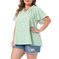 thumbnail image 2 of DARING DIVA Women's Plus Short Sleeve Ruffle Notch V Neck Blouse 4X Green, 2 of 6